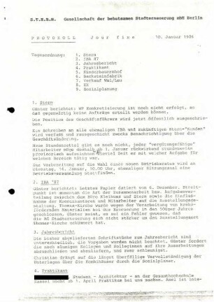 Protokolle: IBA - Jour fixe Luisenstadt, 1986