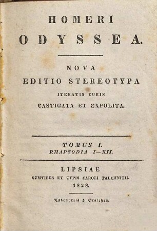 Homeri Odyssea, 1. Rhapsodia I - XII