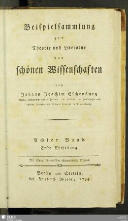 8,1: Beispielsammlung zur Theorie und Literatur der schönen Wissenschaften