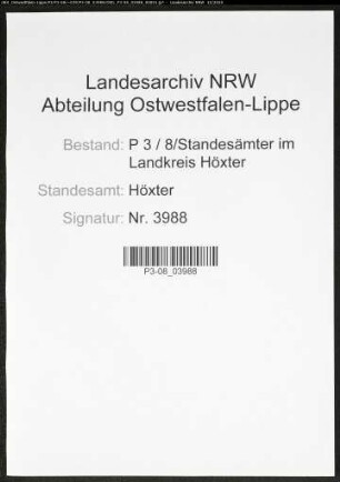 Sterberegister Standesamt Höxter