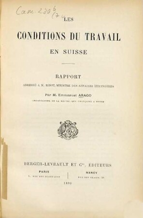 Les conditions du travail en Suisse : Rapport