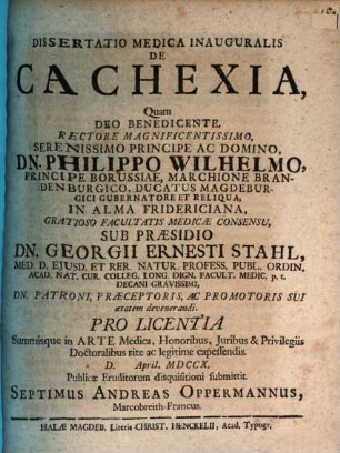 Dissertatio medica inauguralis de cachexia
