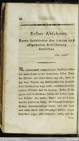 Erster Abschnitt. Kurze Geschichte der Letten und allgemeine Schilderung derselben