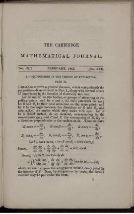 I. Propositions in the theory of attraction. Part II.