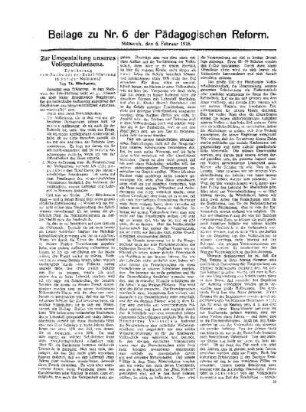 Zur Umgestaltung unseres Volksschulwesens : Beilage zu Nr. 6 der Pädagogischen Reform