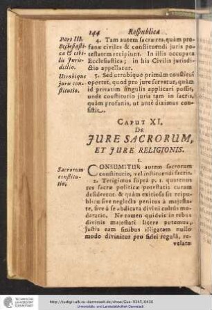 Pars III. Caput XI. De Jure Sacrorum, et Jure Religionis