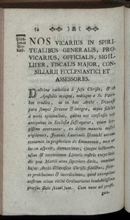 Nos Vicarius In Spiritualibus Generalis ... / Wir Vicarius In Spiritualibus Generalis ...