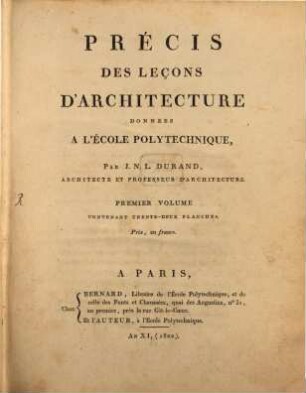 Précis des leçons d'architecture données à l'École Polytechnique, 1