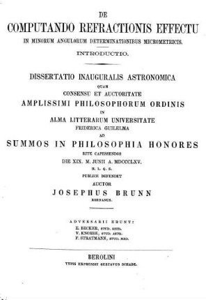 De computando refractionis effectu in minorum angulorum determinationibus micrometricis
