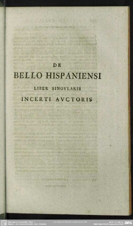 De Bello Hispaniensi Liber Singularis Incerti Auctoris