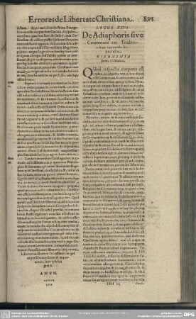 Locus XXVI. De Adiaphoris sive Ceremoniis aut Traditionibus humanis in Ecclesia