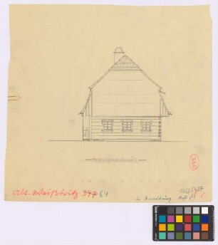 Alt-Weißtritz ([Landkreis Habelschwerdt]): [unbekannter Hof]. Mansarddachhaus (Giebel-Ansicht)