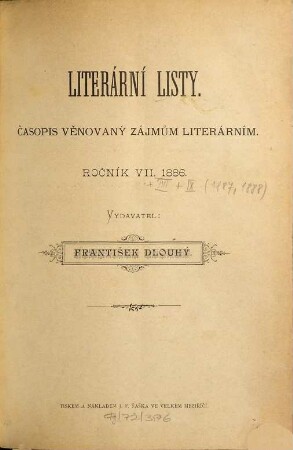 Literární listy : časopis věnovaný moderní kritice literární. 7. 1886