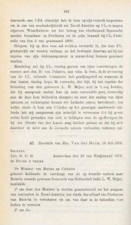 67. Resolutie van Min. Van der Heim, 18 Juli 1809