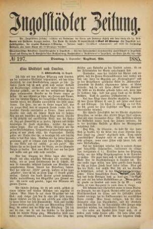 Ingolstädter Zeitung. 1885,9/12 = Jg. 14