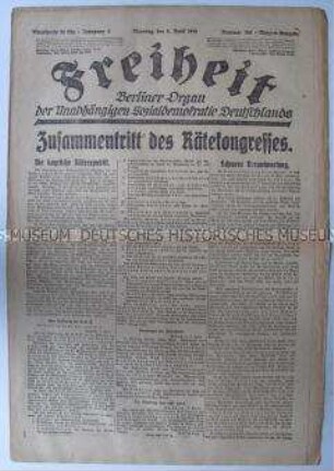 Tageszeitung der USPD Berlin "Freiheit" zur Ausrufung der Räterepublik in München