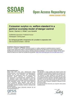 Consumer surplus vs. welfare standard in a political economy model of merger control