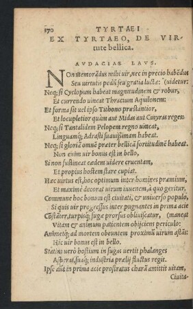 Ex Tyrtaeo, De Virtute bellica.