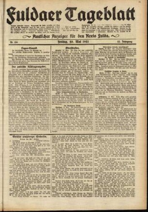 Ausgabe vom Freitag, den 20. Mai 1921.