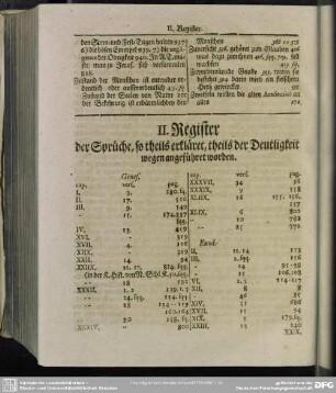II. Register der Sprüche, so theils erkläret, theils der Deutligkeit wegen angeführet worden