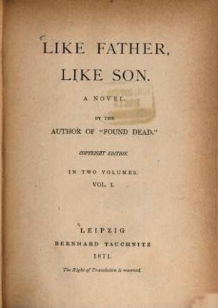Like Father, like son : a novel ; in 2 volumes. 1