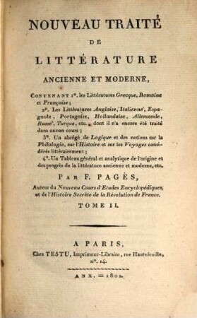 Nouveau Traité de Litterature ancienne et moderne, 2