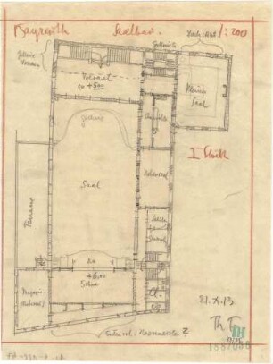 Fischer, Theodor; Bayreuth (Bayern); Rathaus (Umbau Infanteriekaserne) und Saalbau - Grundriss 1. OG