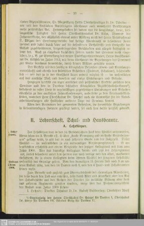 II. Lehrerschaft, Schul- und Hausbeamte