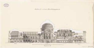 Reichstag, Berlin Zweiter Wettbewerb: Längsschnitt mit Innenansichten 1:200