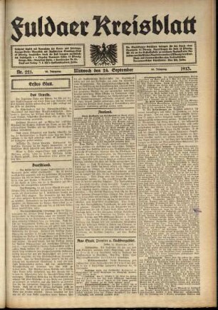 Erste Ausgabe vom Mittwoch, den 24. September 1913.