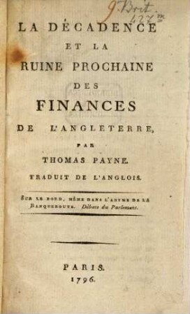 La décadence et chute du système des finances de l'Angleterre