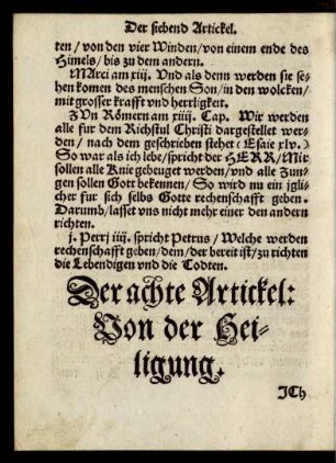 Der achte Artickel. Von der Heiligung.