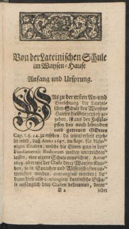 Von der Lateinischen Schule im Waysen-Hause