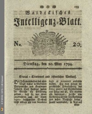 No. 20. Dienstag, den 20. May 1794