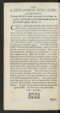S. Audomarus Episc. Conf. 9. Septembris