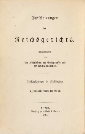 Entscheidungen des Reichsgerichts in Zivilsachen. 37. 1896