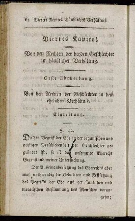 Viertes Kapitel. Von den Rechten der beyden Geschlechter im häußlichen Verhältniß.