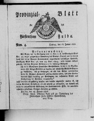Num. 4., Ausgabe vom 16. Januar 1816