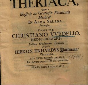 Centvria Thesivm De Theriaca