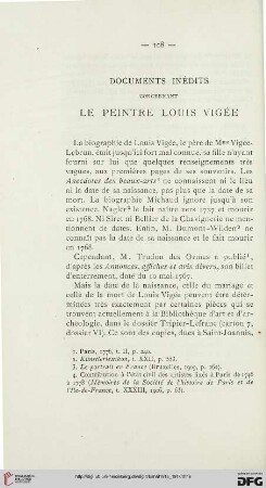 Documents inédits concernant le peintre Louis Vigée