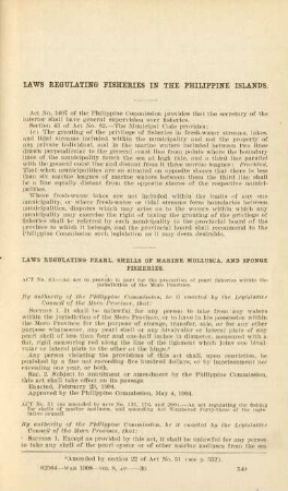 Laws regulating fisheries in the Philippine Islands