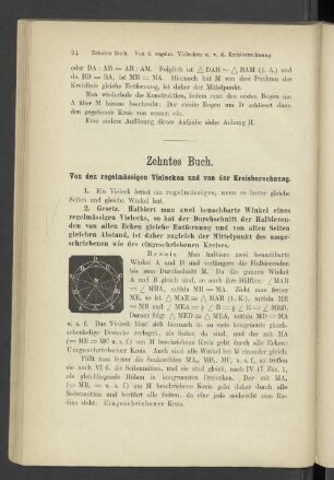 Zehntes Buch. Von den regelmässigen Vielecken und von der Kreisberechnung