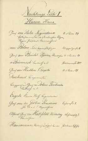 Nachtrags-Liste I. Herren-Haus