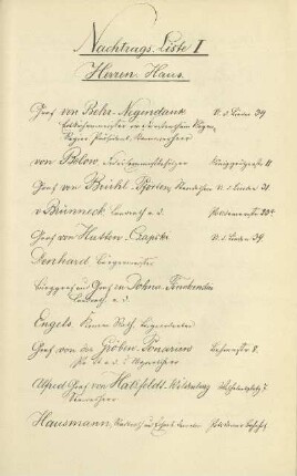 Nachtrags-Liste I. Herren-Haus