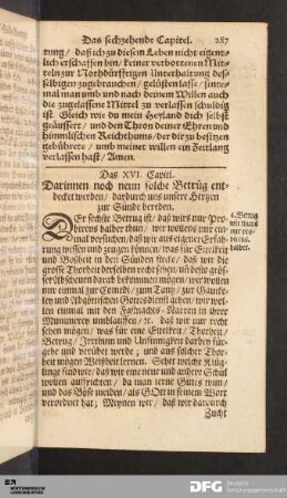 Das XVI. Capitl. Darinnnen noch neun solche Betrüg entdecket werden/ dardurch uns unsere Hertzen zur Sünde bereden.
