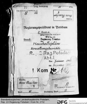 Haushaltspläne, Verwaltungsberichte und Vermögen des Kreises Prenzlau