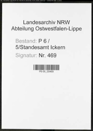 Sterberegister Standesamt Castrop-Rauxel Ickern (V)