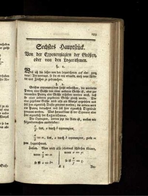 Sechstes Hauptstück. Von der Exponenziazion der Größen, oder von den Logarithmen.