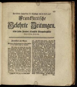 Num. LI. Dienstags, den 28. Junii 1746 - Num LX. Freytags, den 29. Julii 1746