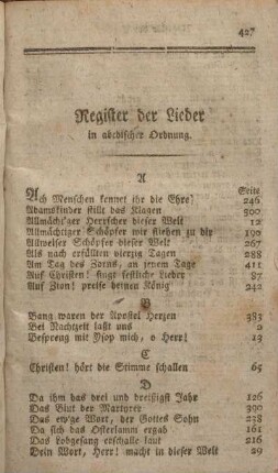 Register der Lieder in abcdischer Ordnung.